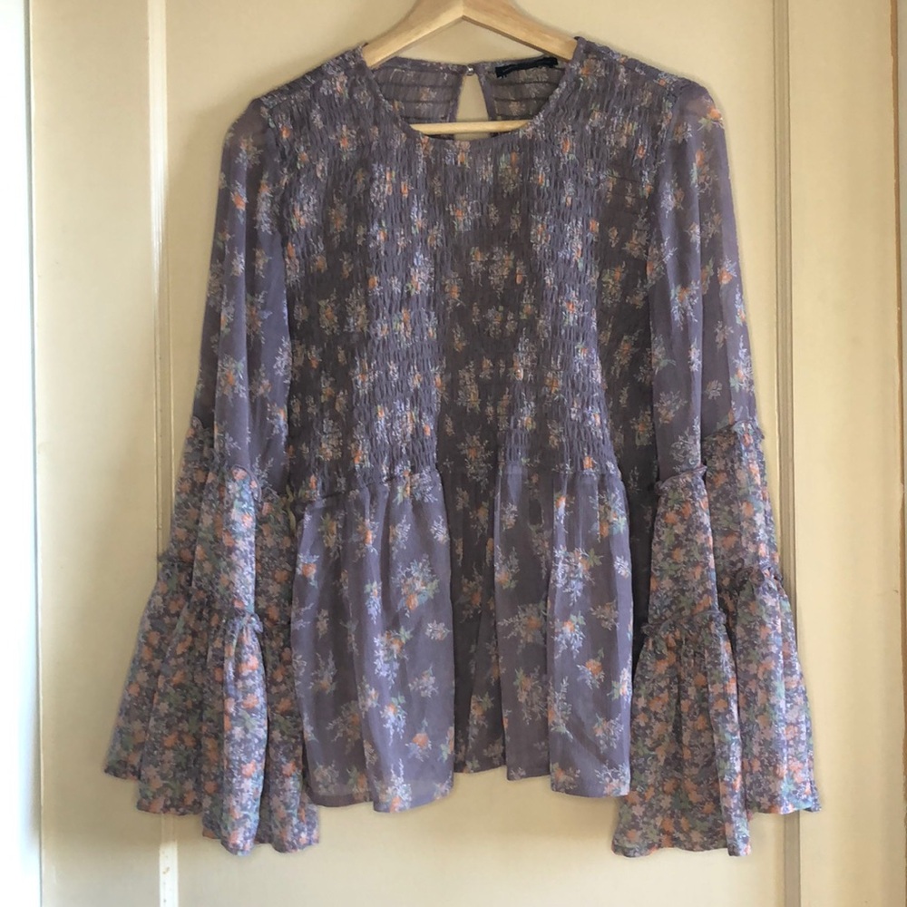 AEO floral bell sleeve top